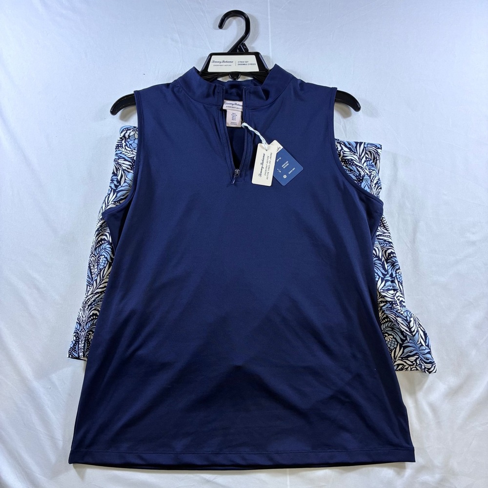 Tommy Bahama Everyday Active 2 Piece Set Navy Blue Skort Top UPF 50 Womens L